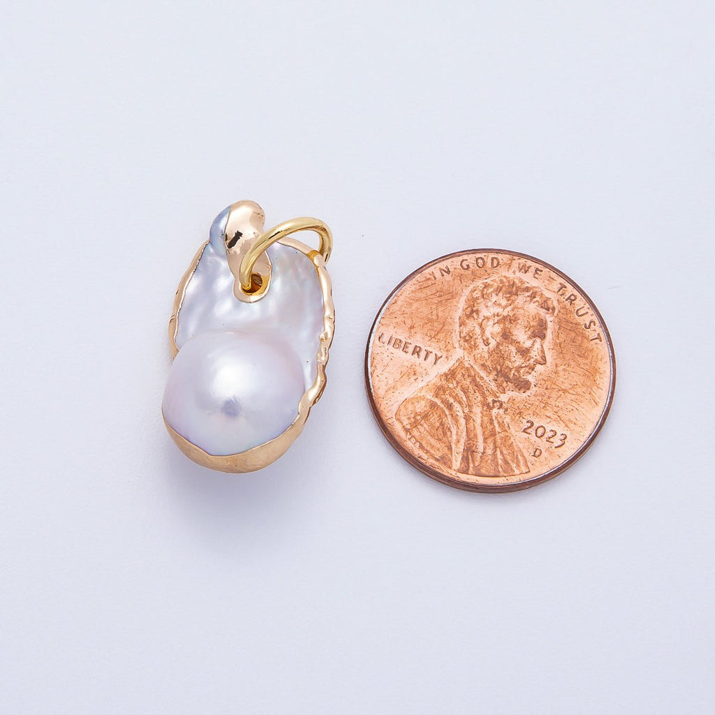 18K Gold Filled 21mm Baroque Freshwater Pearl Round Charm | Charms-00640