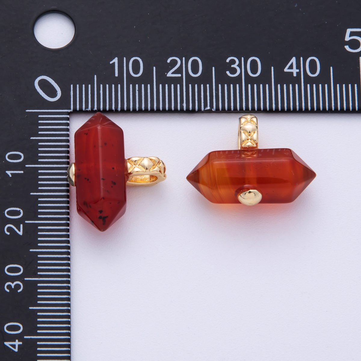18k Gold Filled 21mm Carnelian Hexagonal Point Natural Gemstone Charm Pendant | AK-217