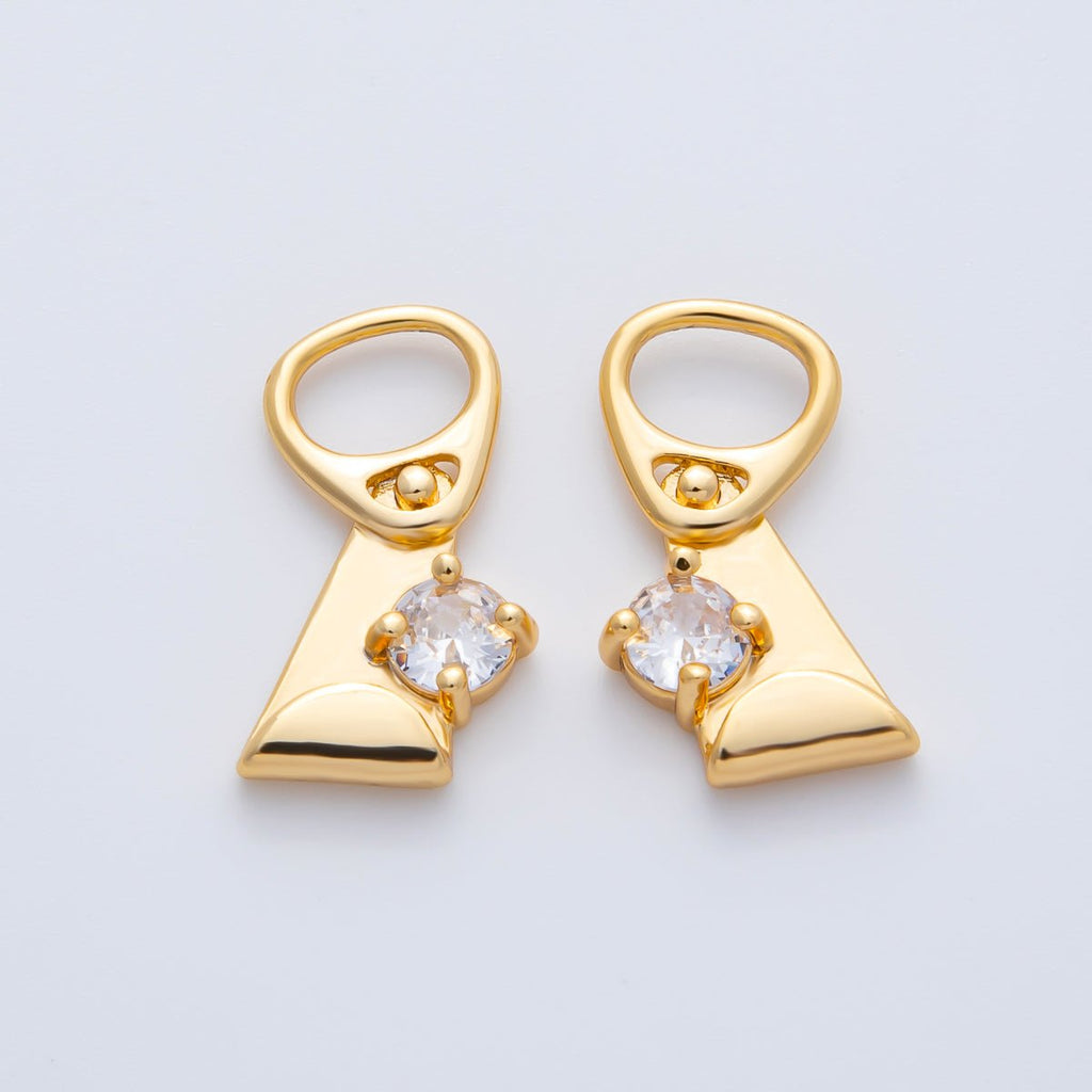18K Gold Filled 21mm Clear CZ Abstract Geometric Soda Tab Pendant | Charms-00336 Charms-00337