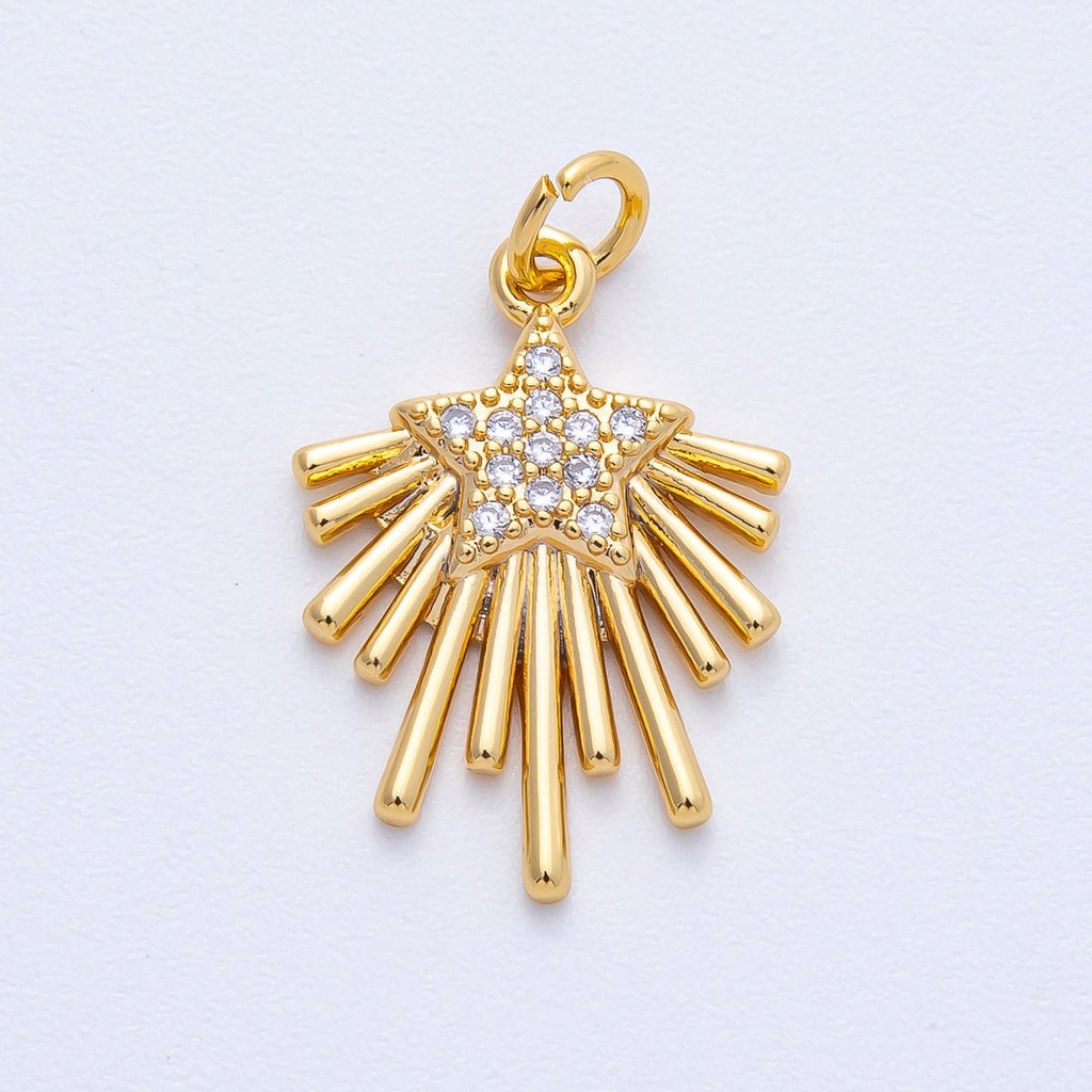 18K Gold Filled 21mm Micro Paved CZ Celestial Shooting Star Charm | Charms-00050