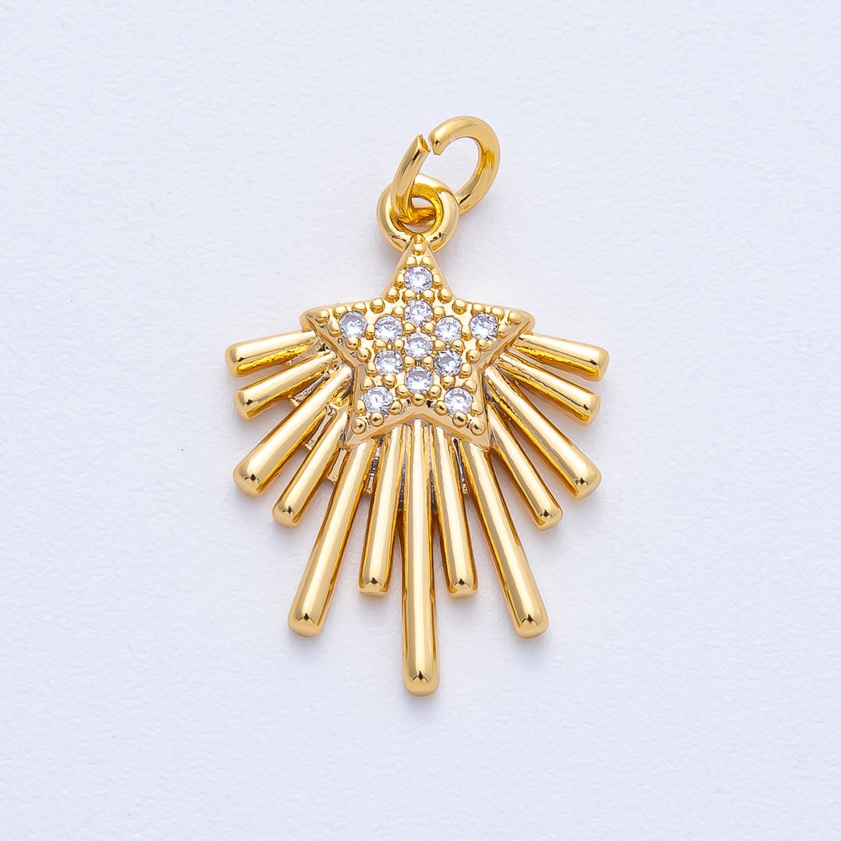18K Gold Filled 21mm Micro Paved CZ Celestial Shooting Star Charm | Charms-00050