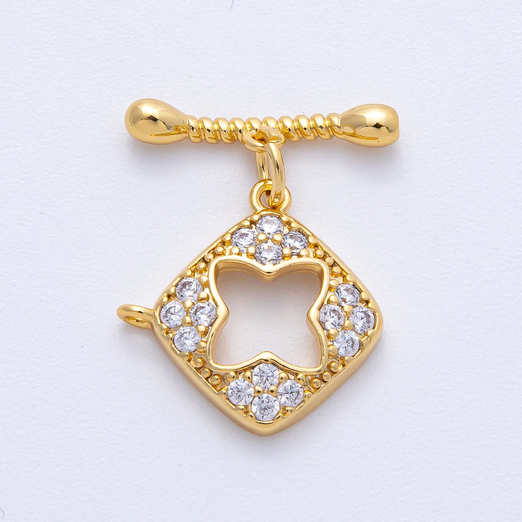 18K Gold Filled 22.3mm Micro Paved CZ Flower Toggle Clasps Findings | Findings-00015
