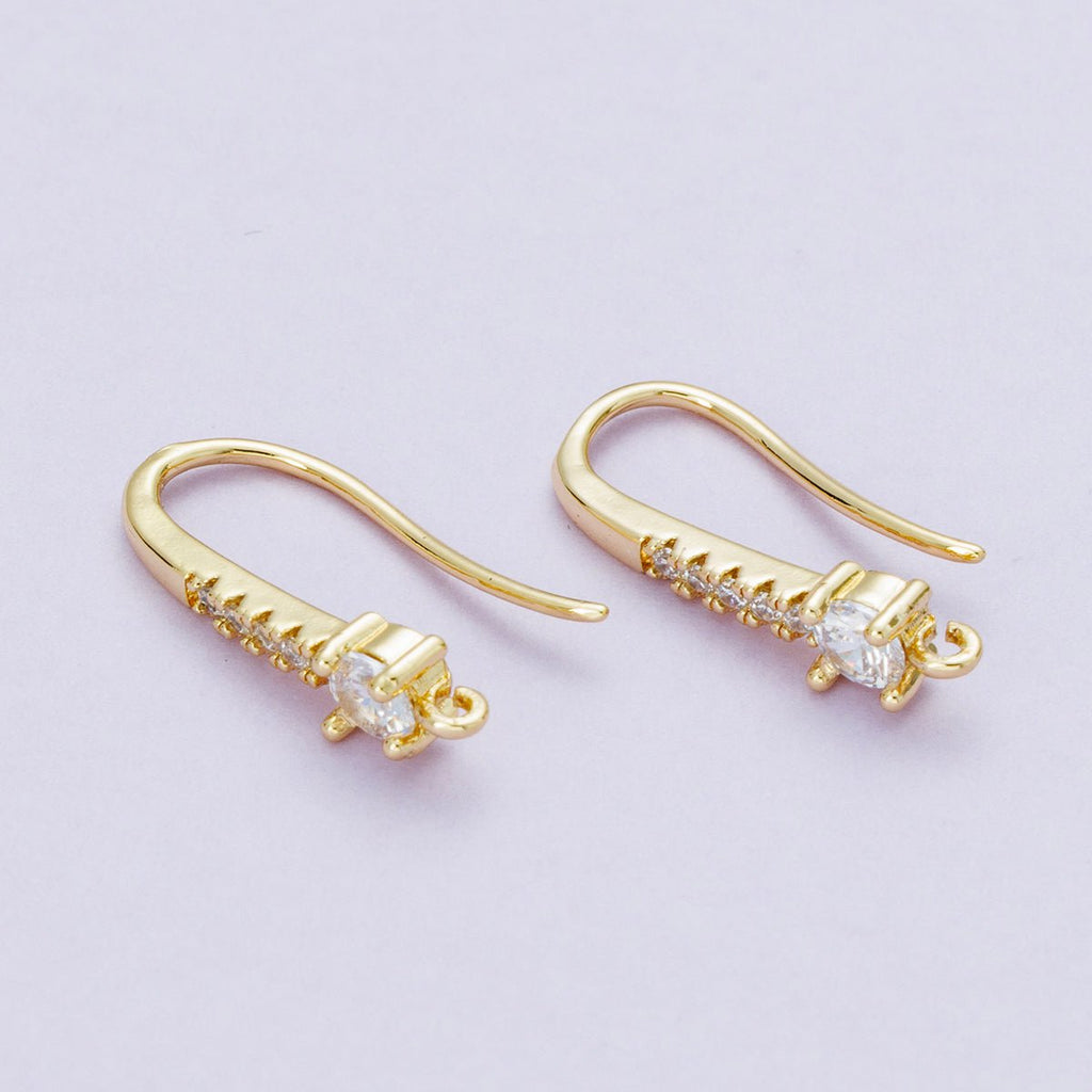 18K Gold Filled 22mm Micro Paved CZ Fish Hook Open Loop Drop Hoop Earrings | Findings-00098