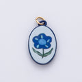 18K Gold Filled 23mm Blue Flower Oval Charm | AF1623