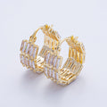 18K Gold Filled 23mm Clear Baguette CZ Edged Latch Hoop Earrings | AD1673