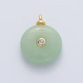 18K Gold Filled 23mm Green Jade with Clear CZ Round Natural Gemstone Pendant | AF1450