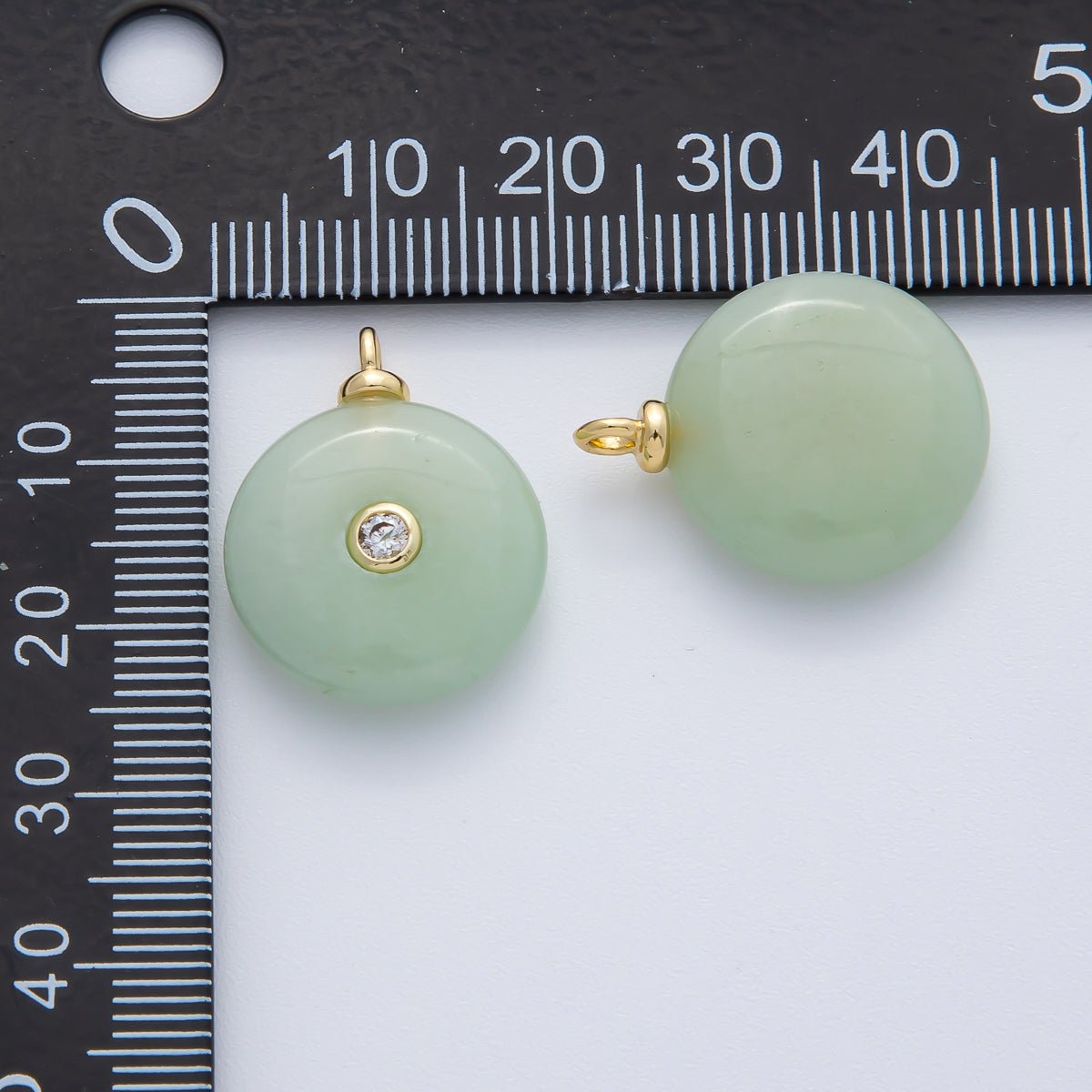 18K Gold Filled 23mm Green Jade with Clear CZ Round Natural Gemstone Pendant | AF1450