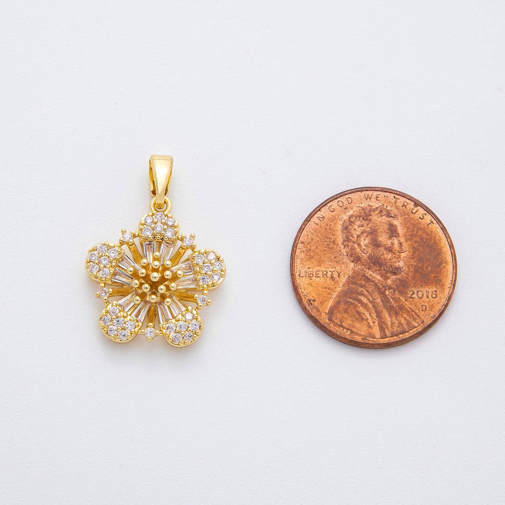 18K Gold Filled 23mm Micro Paved CZ Baguette Flower Pendant | AF1131