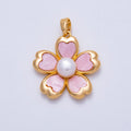 18K Gold Filled 23mm Pink Heart Shell Pearl Blooming Flower Pendant | Charms-00643