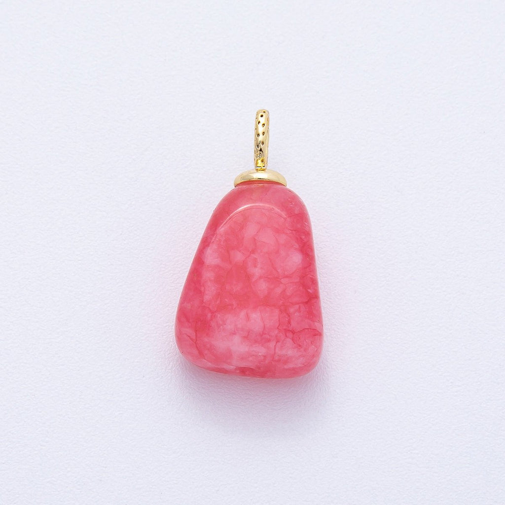 18K Gold Filled 23mm Red, Yellow, Pink Quartz Geometric Gemstone Charm | AK125 AK126