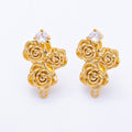 18K Gold Filled 24mm Clear CZ Rose Flower Loop Drop Stud Earring Findings | Findings-00075
