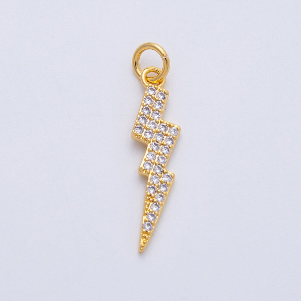 18K Gold Filled 24mm Clear Micro Paved CZ Lightning Bolt Thunder Charm | Charms-00332