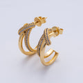 18K Gold Filled 24mm Micro Paved CZ Knot C-Shaped Hoop Set | Earrings-00193