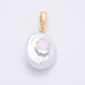 18K Gold Filled 24mm Round, Hexagon CZ Baroque White Freshwater Pearl Pendant | Charms-00941 Charms-00942