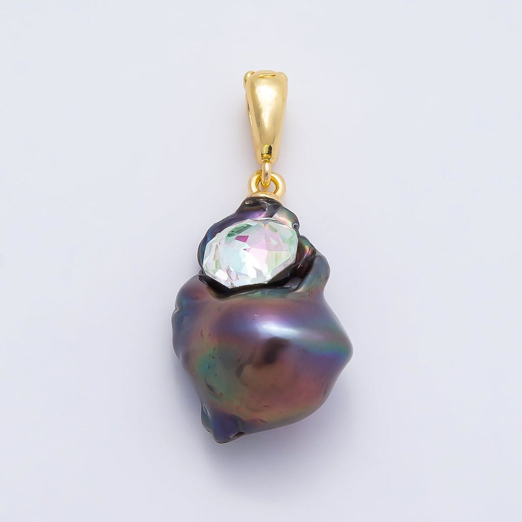18K Gold Filled 25mm CZ Baroque Freshwater Pearl Pendant | Charms-00938 - Charms-00940
