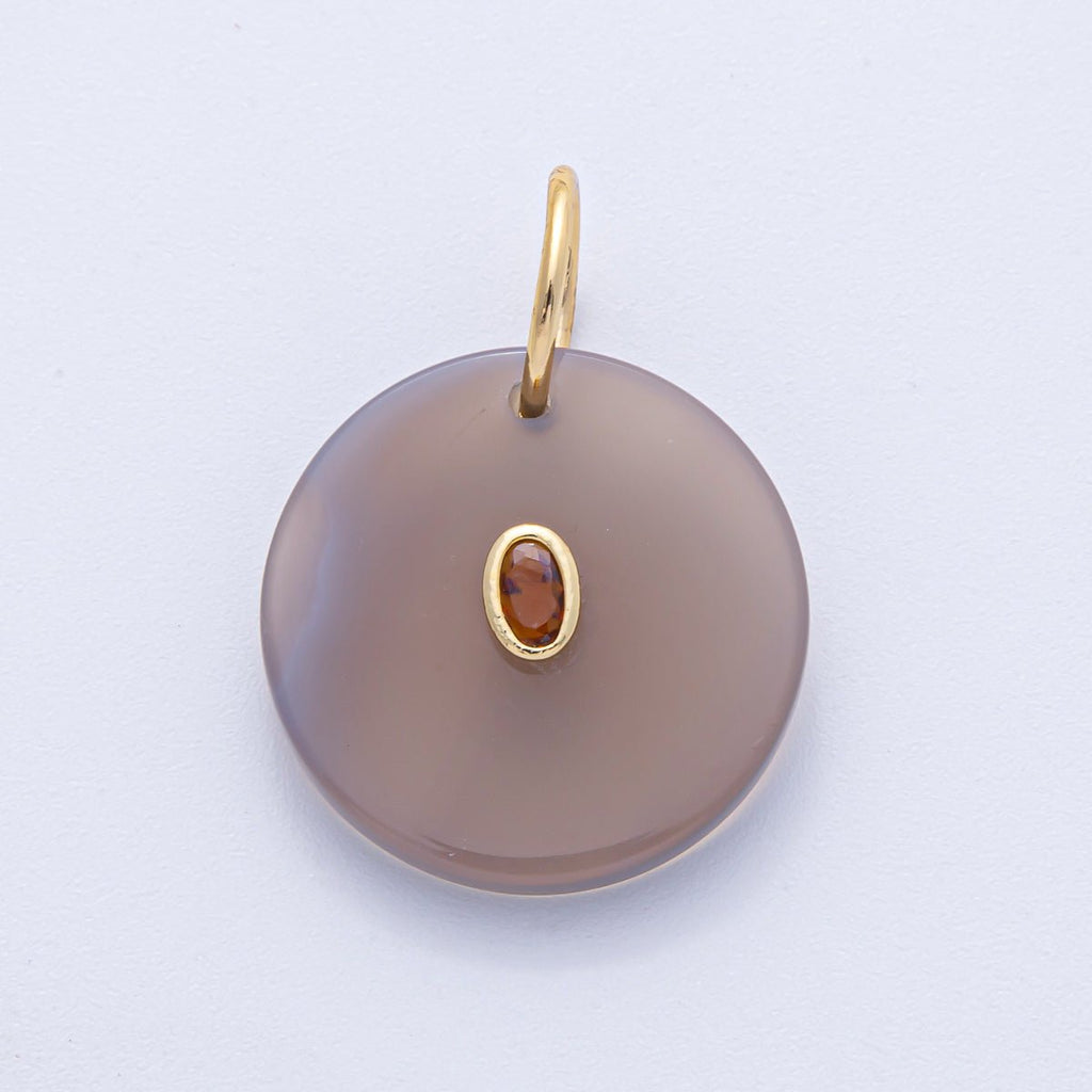 18K Gold Filled 25mm CZ Embedded Grey, Yellow, Red Round Gemstone Charm | AK053 AK054