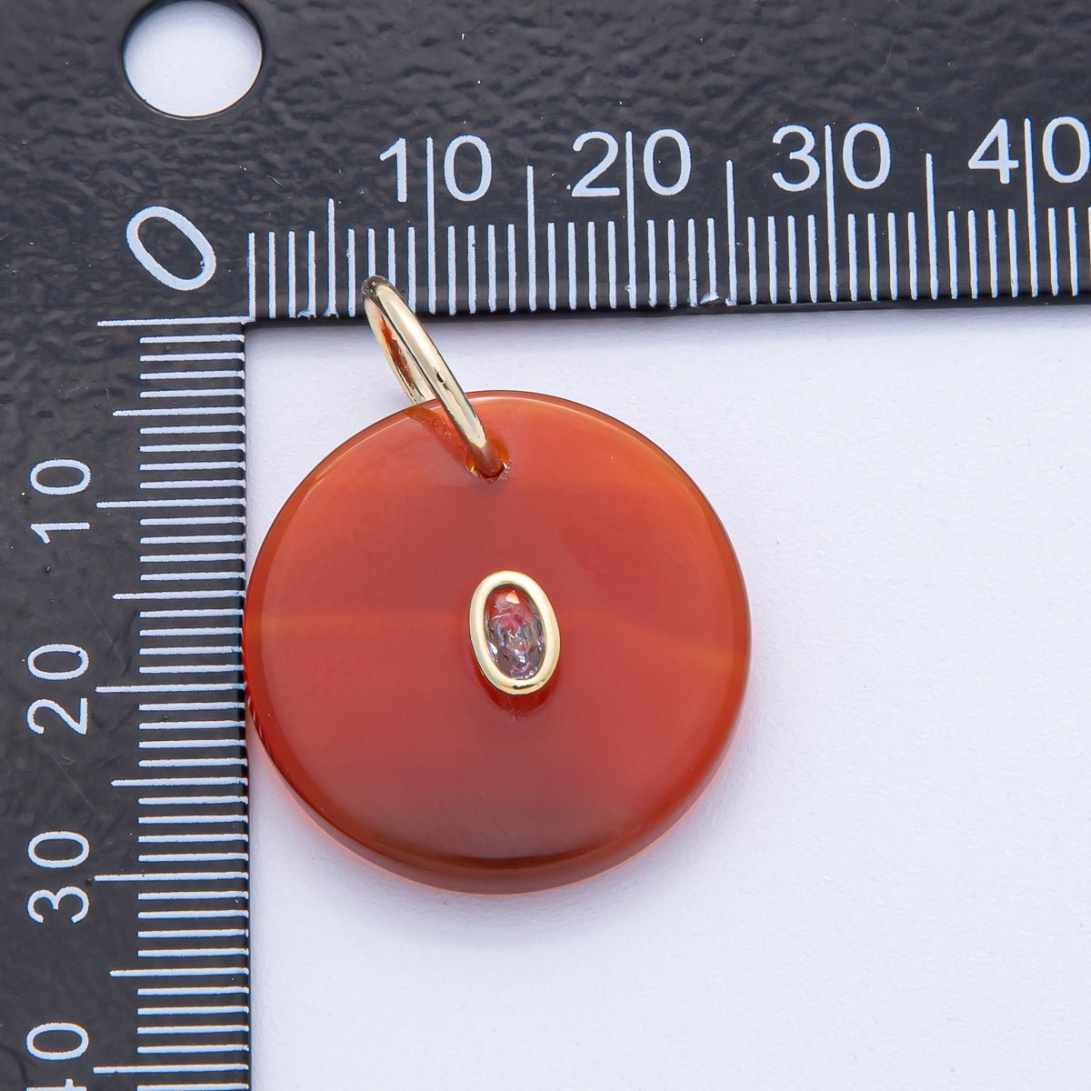 18K Gold Filled 25mm CZ Embedded Grey, Yellow, Red Round Gemstone Charm | AK053 AK054