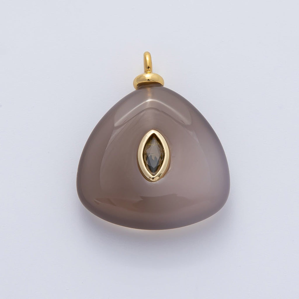 18K Gold Filled 25mm Green Marquise CZ Smokey Quartz Triangle Gemstone Charm | AF1452