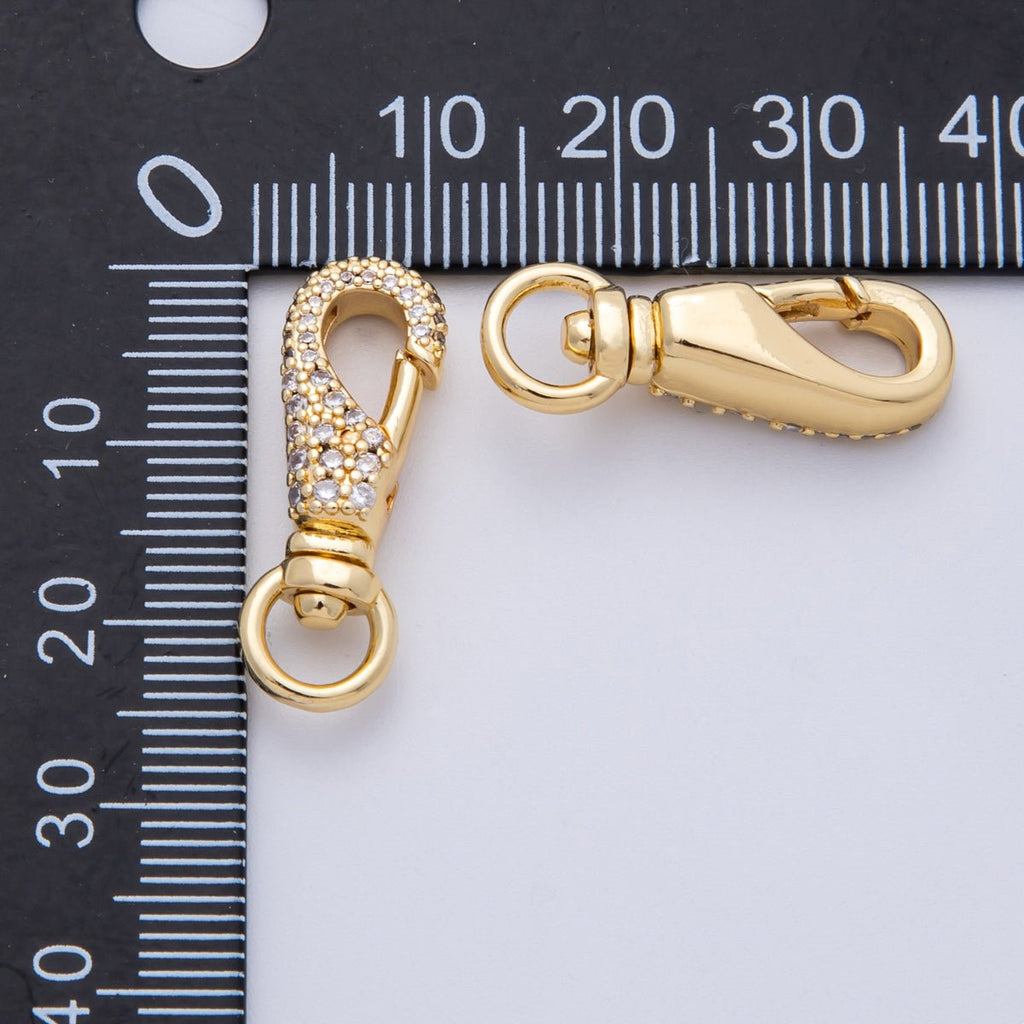 18K Gold Filled 25mm Micro Paved CZ Swivel Oblong Push Gate Clasp Closure | Findings-00053