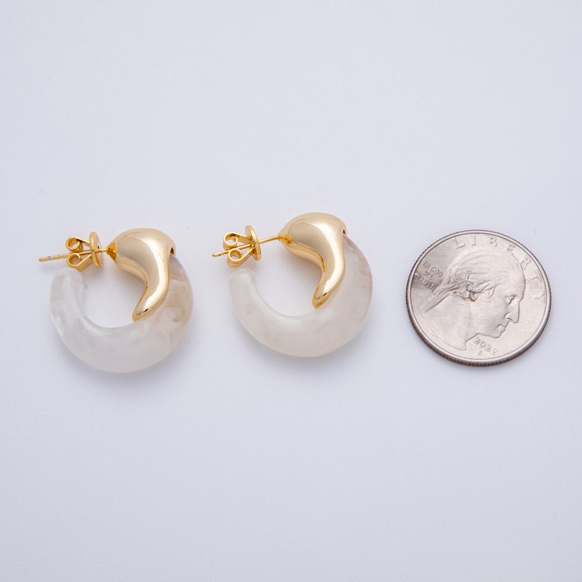 18K Gold Filled 25mm Molten Resin C-Shaped Hoop Earrings | Earrings-00251 - Earrings-00256