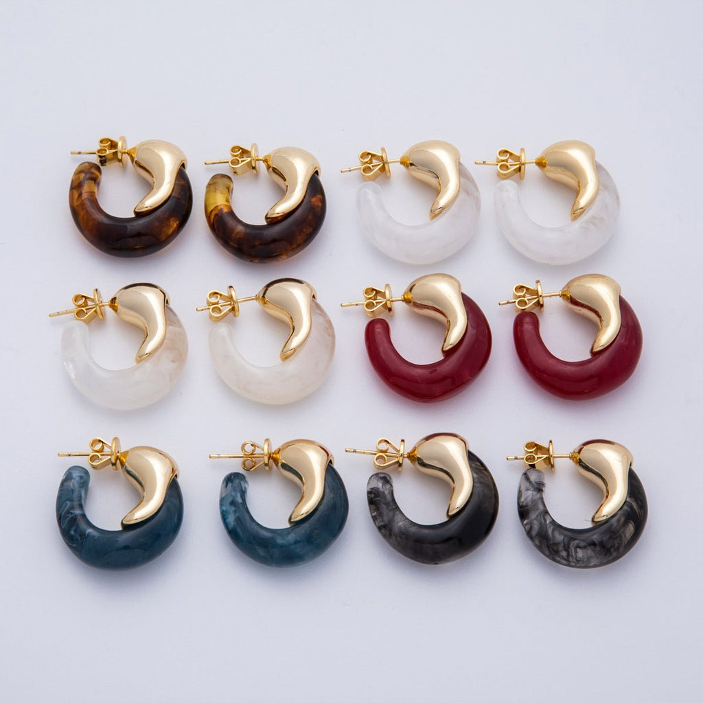 18K Gold Filled 25mm Molten Resin C-Shaped Hoop Earrings | Earrings-00251 - Earrings-00256