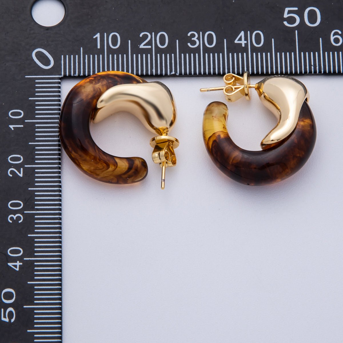18K Gold Filled 25mm Molten Resin C-Shaped Hoop Earrings | Earrings-00251 - Earrings-00256