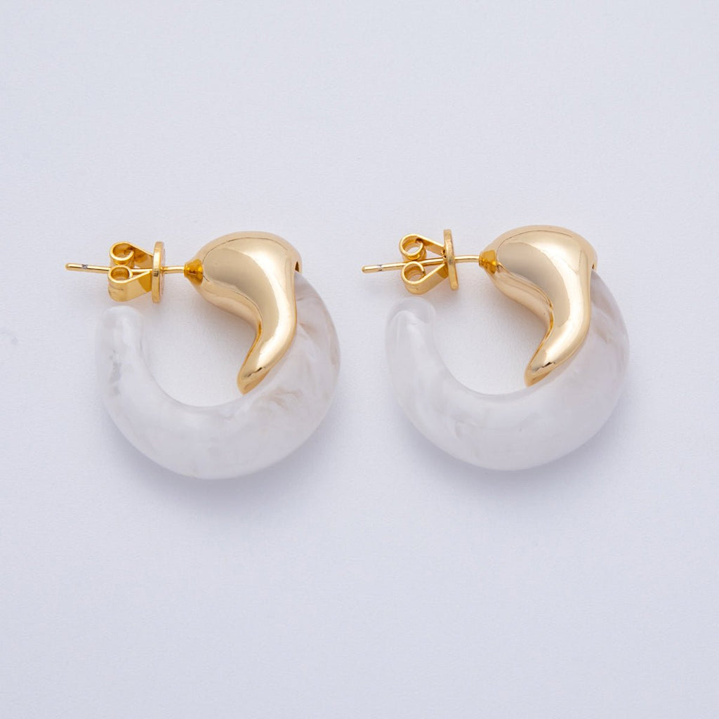 18K Gold Filled 25mm Molten Resin C-Shaped Hoop Earrings | Earrings-00251 - Earrings-00256
