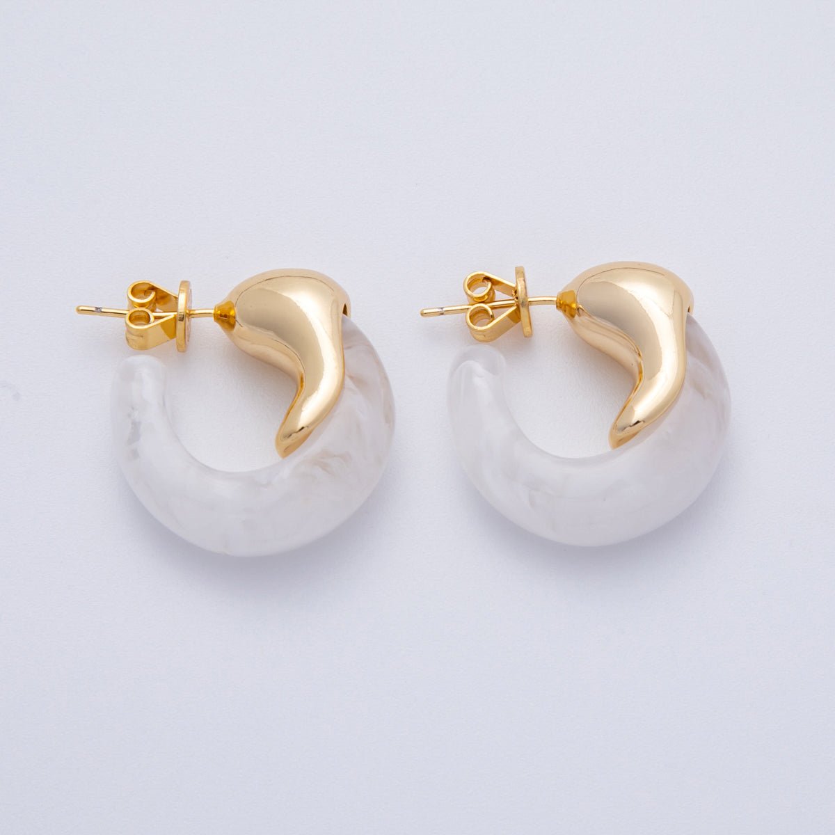 18K Gold Filled 25mm Molten Resin C-Shaped Hoop Earrings | Earrings-00251 - Earrings-00256