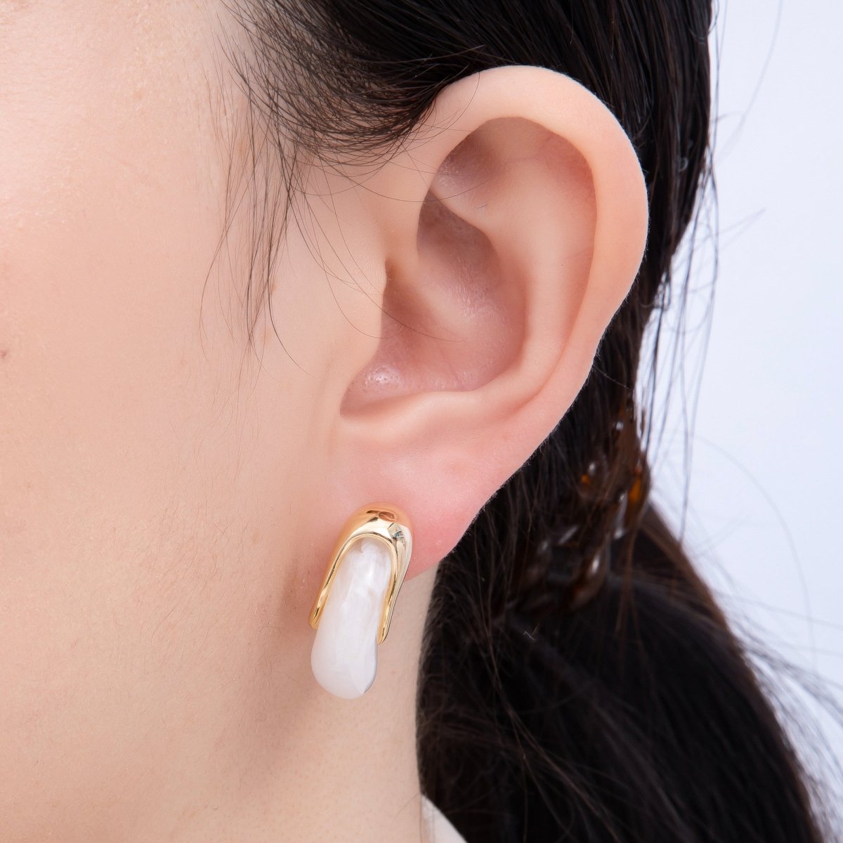 18K Gold Filled 25mm Molten Resin C-Shaped Hoop Earrings | Earrings-00251 - Earrings-00256