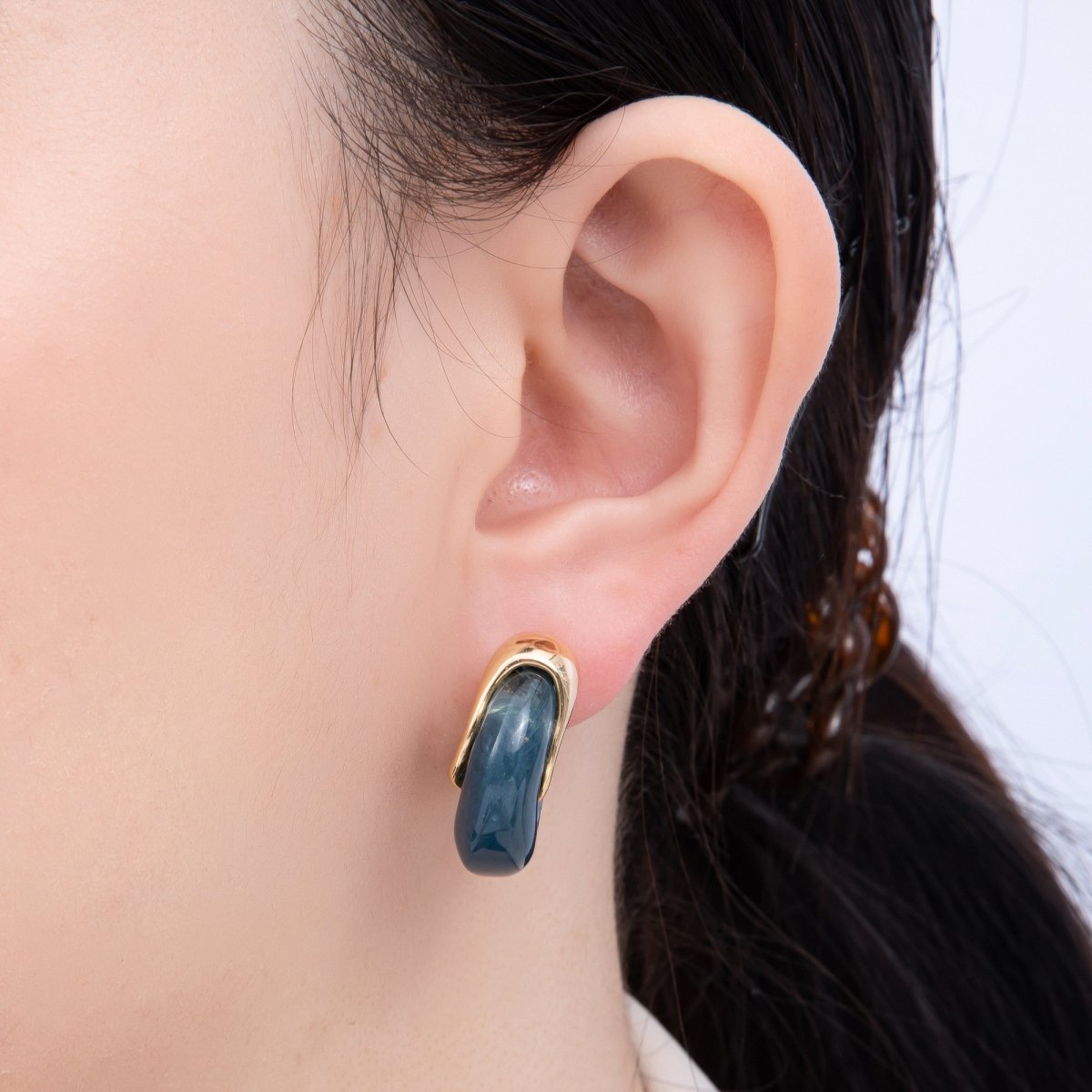 18K Gold Filled 25mm Molten Resin C-Shaped Hoop Earrings | Earrings-00251 - Earrings-00256