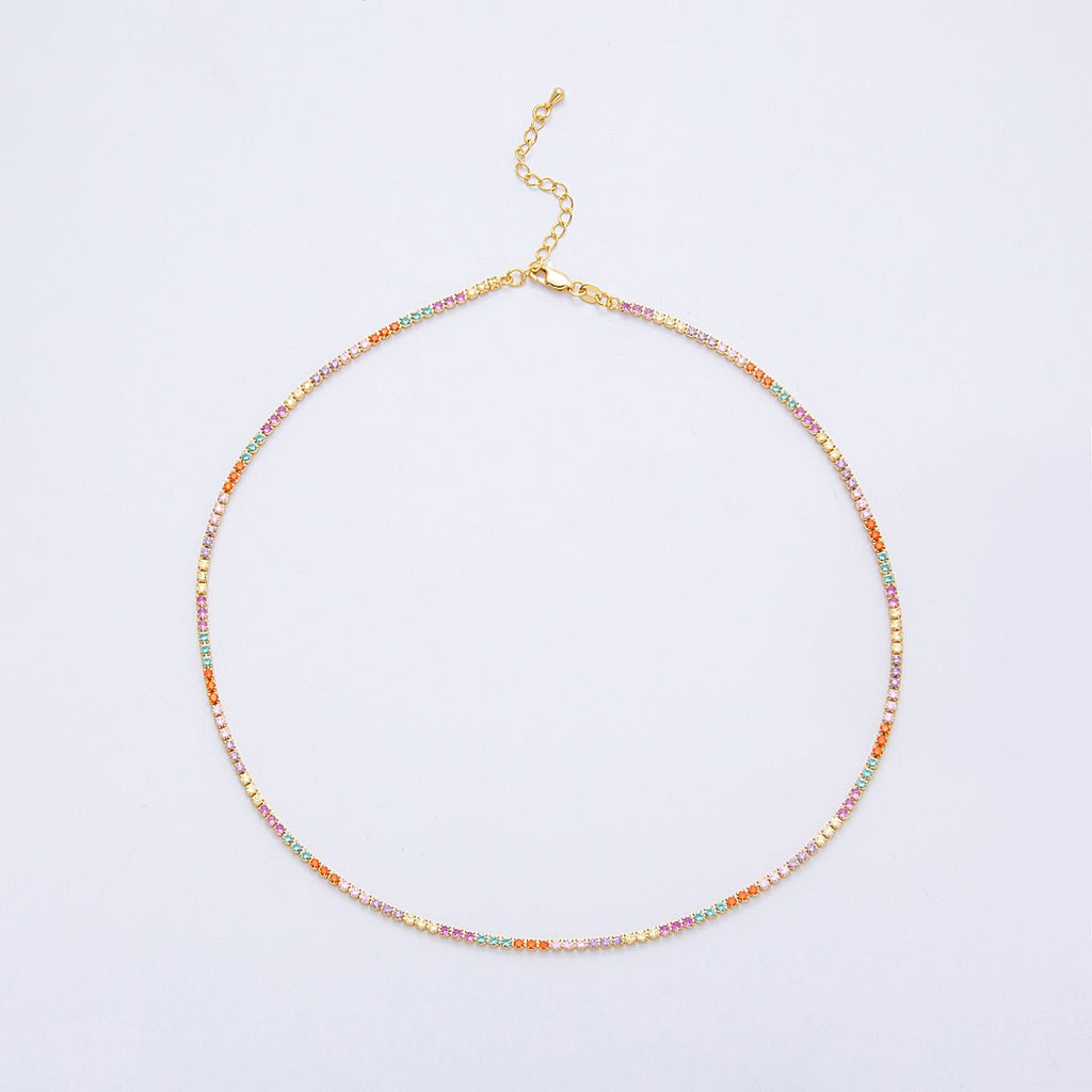 18K Gold Filled 2.5mm Multicolor CZ Tennis Chain 18 Inch Necklace w. Extender | WA-04196