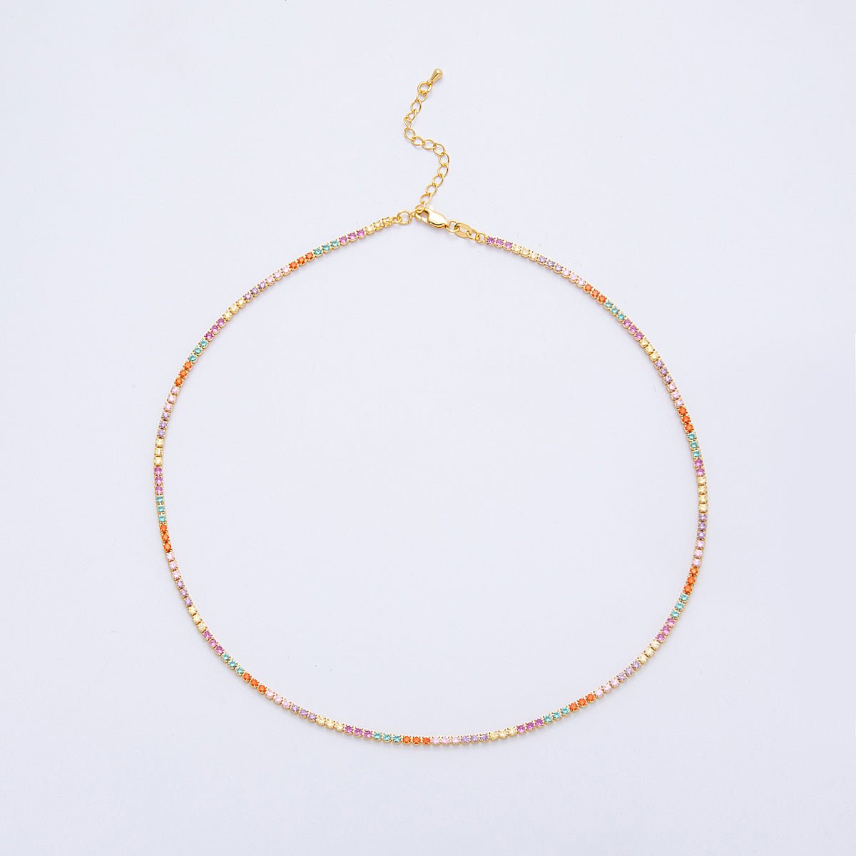 18K Gold Filled 2.5mm Multicolor CZ Tennis Chain 18 Inch Necklace w. Extender | WA-04196