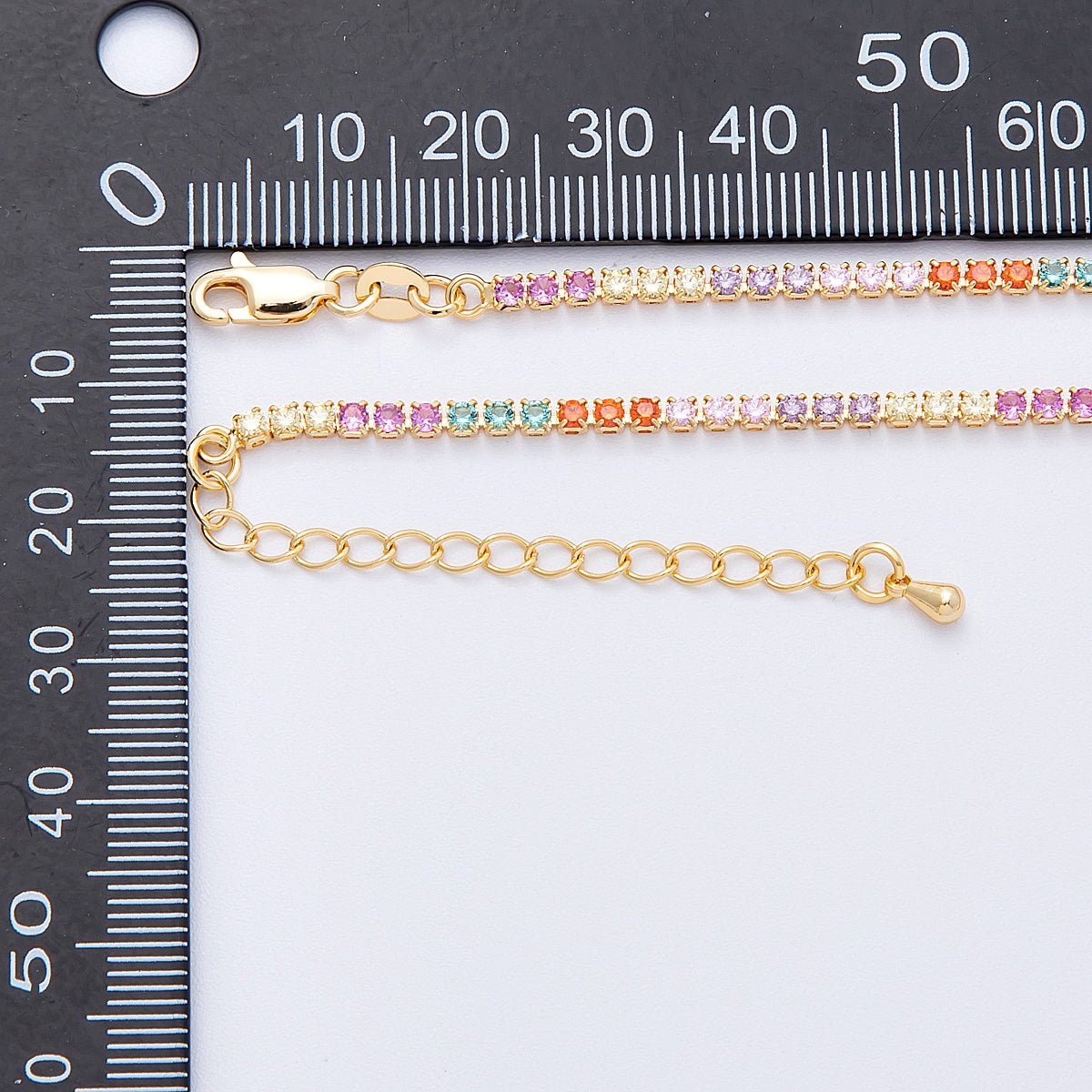 18K Gold Filled 2.5mm Multicolor CZ Tennis Chain 18 Inch Necklace w. Extender | WA-04196