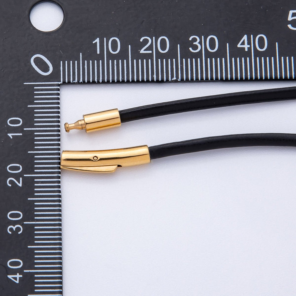 18K Gold Filled 2.5mm Thin Black Fall Faux Leather Cord 19 Inch Necklace | WA-3858