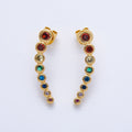 18K Gold Filled 26mm Multicolor Round Bezel CZ Curved Stud Earrings | Earrings-00128