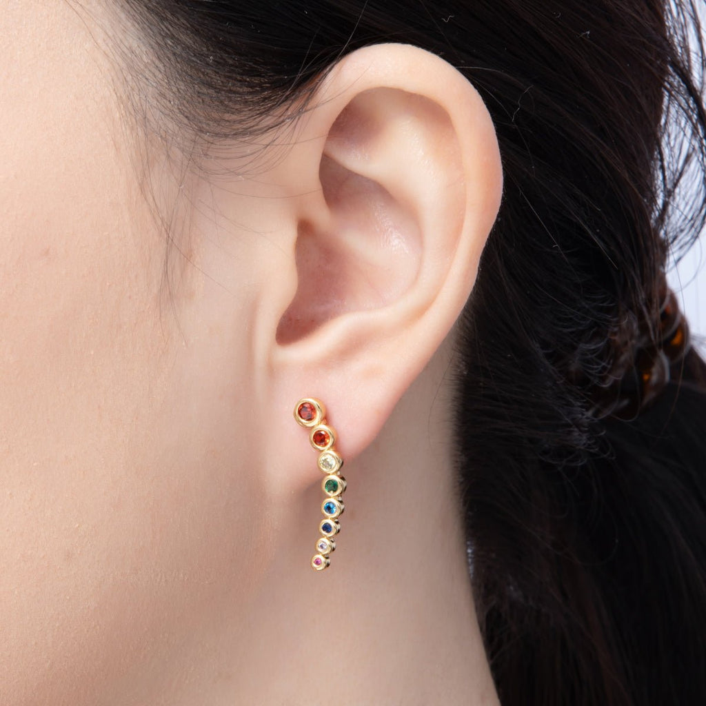 18K Gold Filled 26mm Multicolor Round Bezel CZ Curved Stud Earrings | Earrings-00128