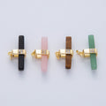 18K Gold Filled 26mm Onyx, Rose Quartz, Tiger Eye, Aventurine Gemstone Bar Micro Paved CZ Charm | AF1457 AF1458