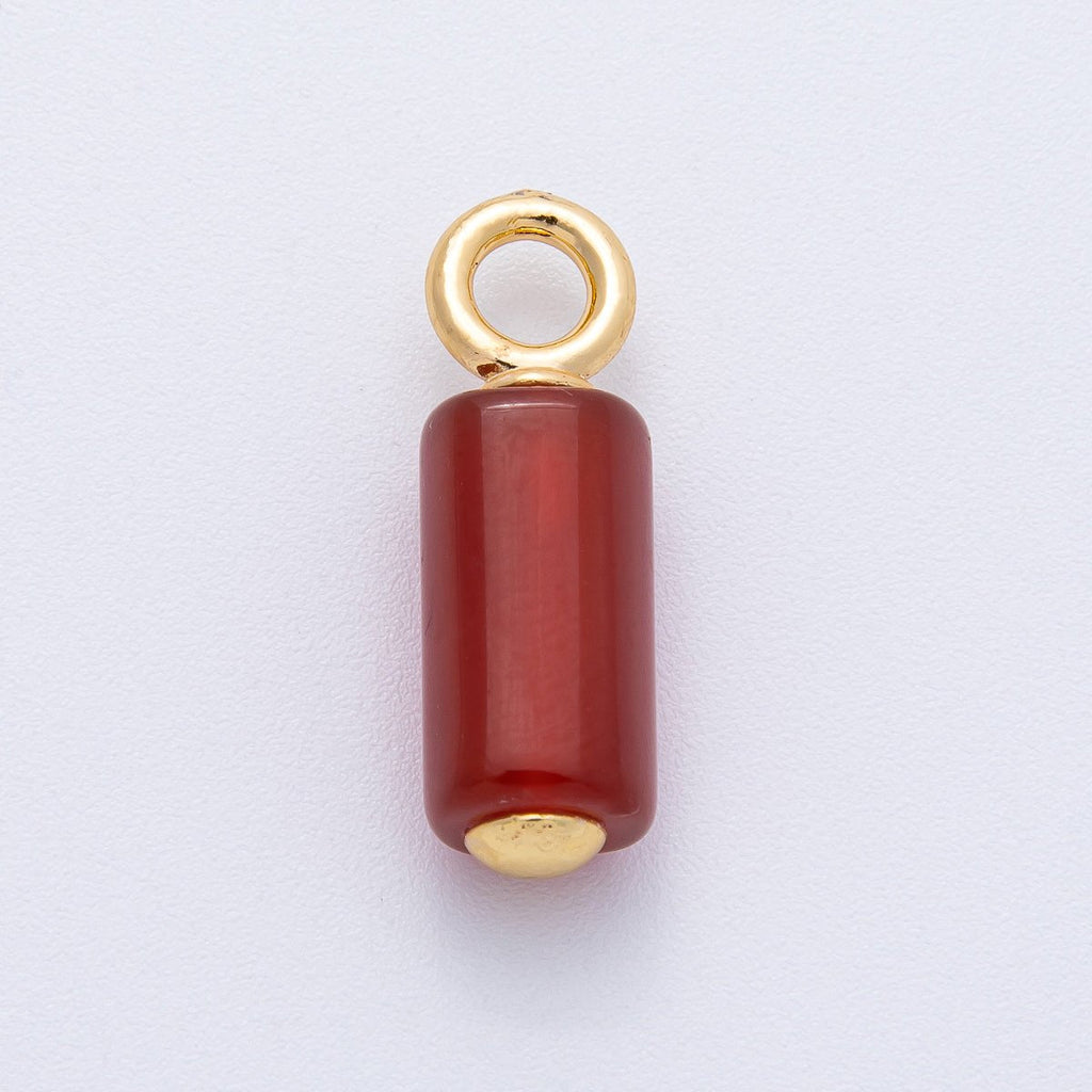 18K Gold Filled 26mm Red Carnelian Gemstone Cylinder Tube Drop Charm | AK145