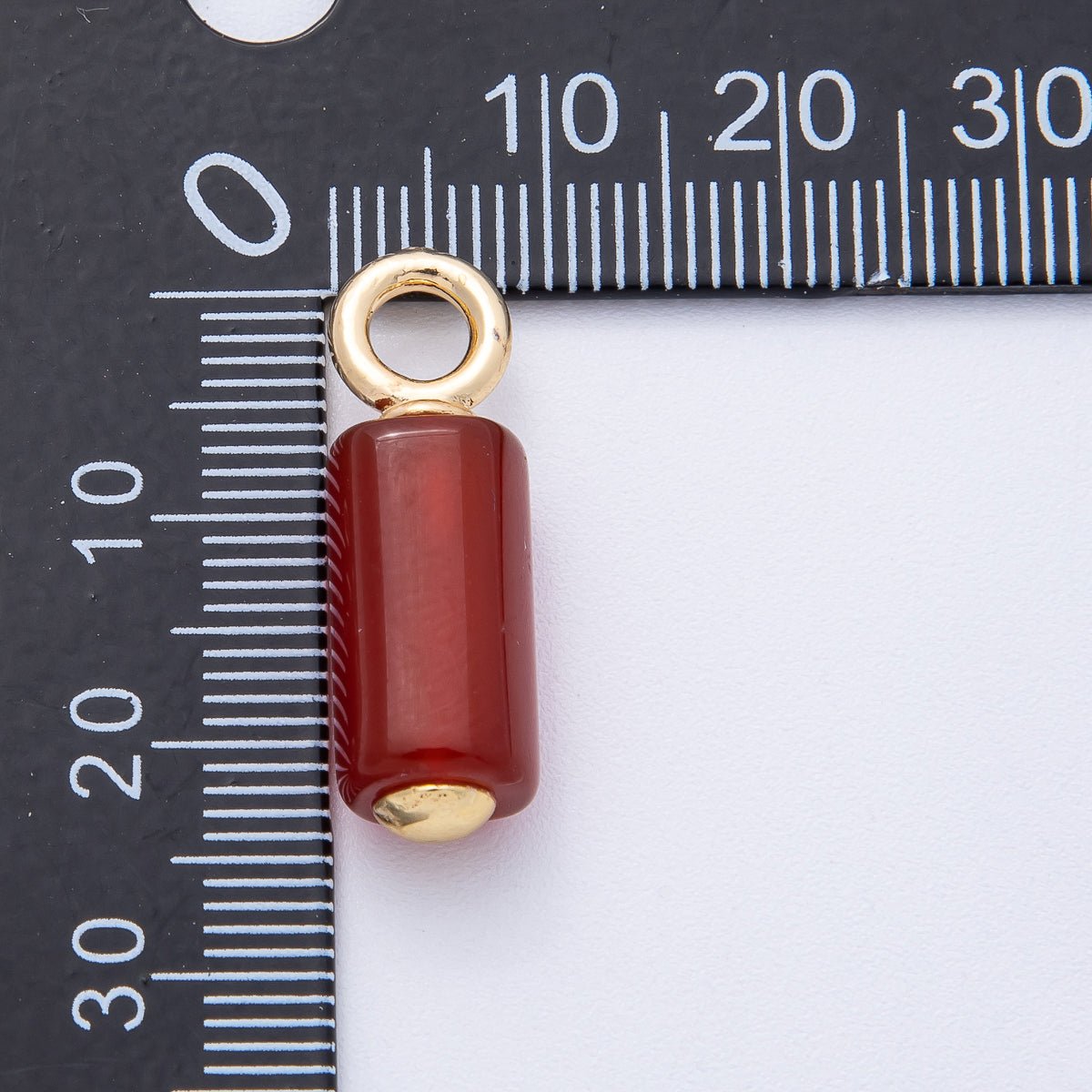 18K Gold Filled 26mm Red Carnelian Gemstone Cylinder Tube Drop Charm | AK145