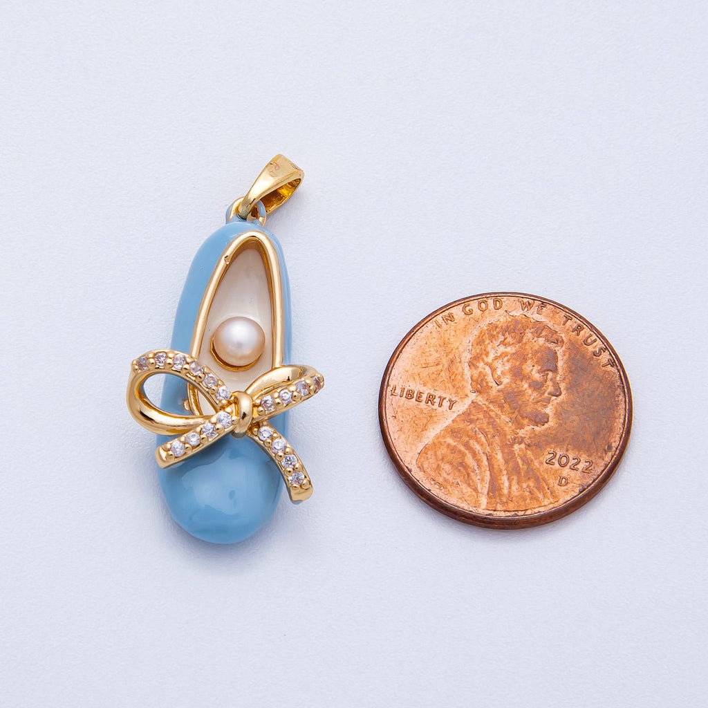 18K Gold Filled 27mm Blue, Pink Micro Paved CZ Ballerina Flat Shoes Multidimensional Pendant | Charms-00465 Charms-00466