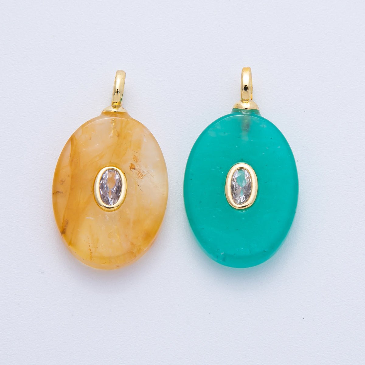 18K Gold Filled 27mm CZ Embedded Citrine, Turquoise Oval Gemstone Pendant | AK207