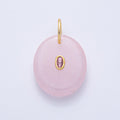 18K Gold Filled 27mm CZ Embedded Rose Quartz, Clear Quartz, Amethyst Oval Gemstone Charm | AK058 AK059