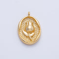 18K Gold Filled 27mm Tulip Flower Molten Oval Charm | AK150