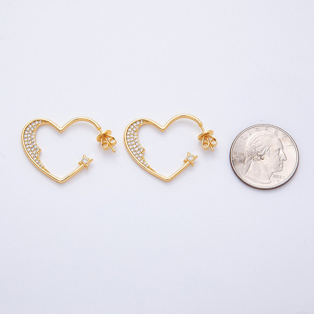 18K Gold Filled 28mm Micro Paved CZ Star Heart Hoop | Earrings-00199