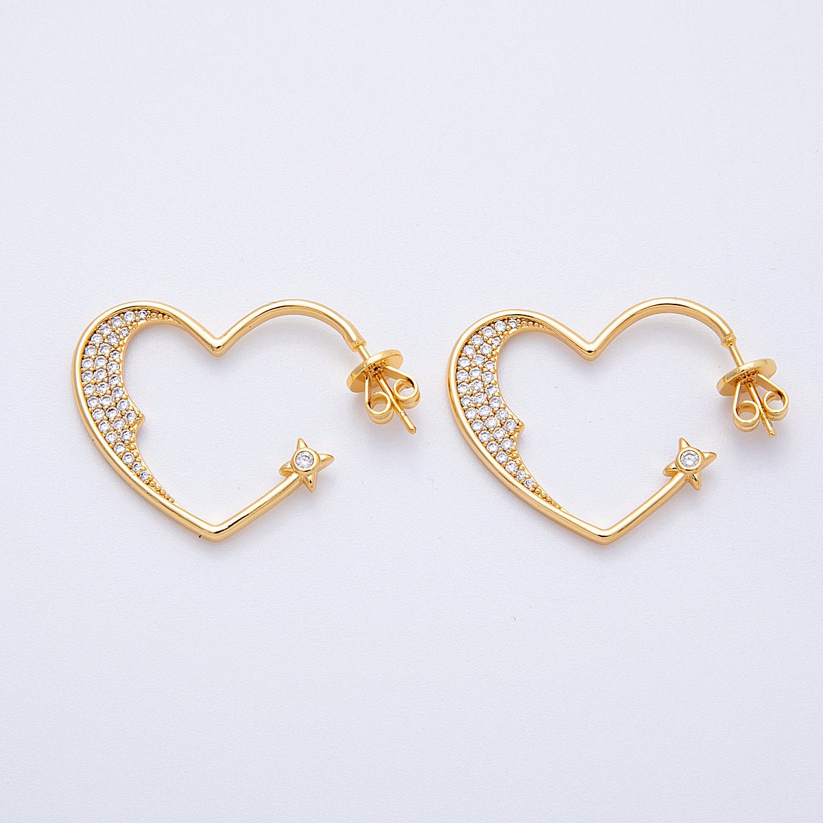 18K Gold Filled 28mm Micro Paved CZ Star Heart Hoop | Earrings-00199