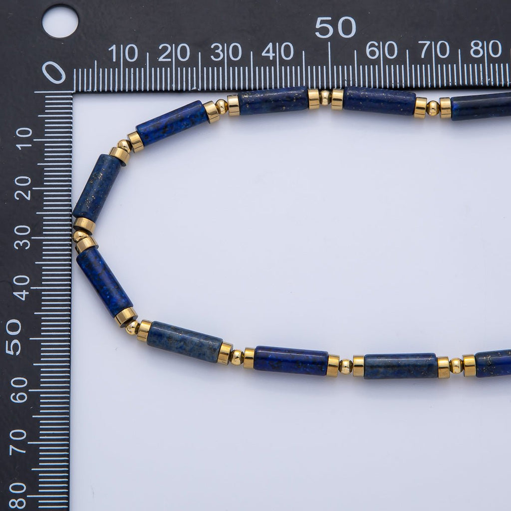 18K Gold Filled 2.8mm Natural Gemstone Tube 16.5 Inch Choker Necklace | WA-3930 ~ WA-3938