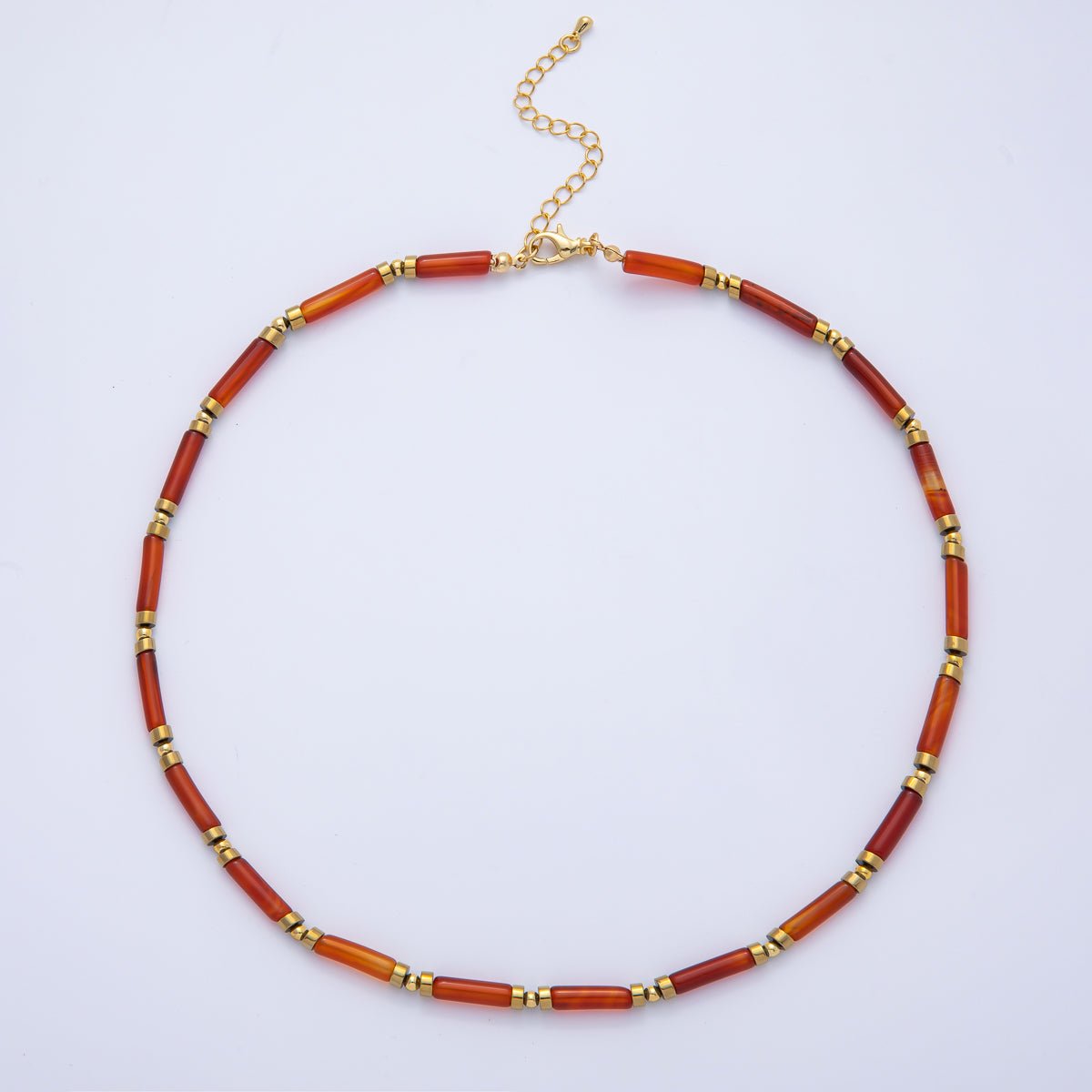 18K Gold Filled 2.8mm Natural Gemstone Tube 16.5 Inch Choker Necklace | WA-3930 ~ WA-3938