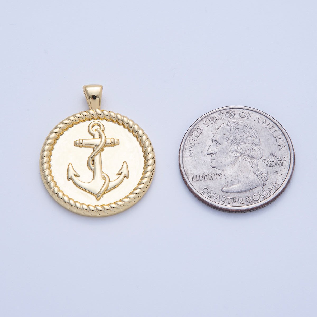 18K Gold Filled 29.5mm Anchor Nautical Croissant Round Pendant | H002