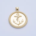 18K Gold Filled 29.5mm Anchor Nautical Croissant Round Pendant | H002