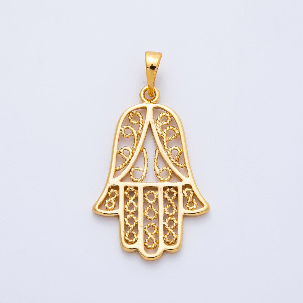 18K Gold Filled 29mm Filigree Hamsa Hand Religious Pendant | Charms-00258